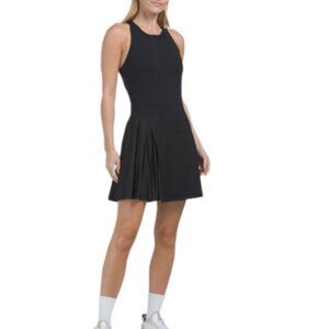 NWT SAGE Black Victory Asymmetrical Pleated Criss cross back Mini Dress